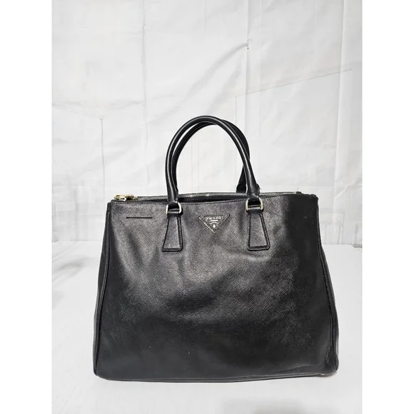 Prada Saffiano Lux Leather Middle Zip Tote Bag Black - Picture 3 of 14